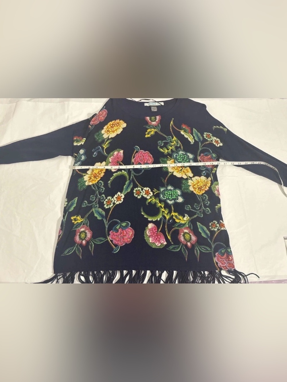 Desigual Floral Sequin Light Pullover Women's M Fringe - Picture 4 of 7